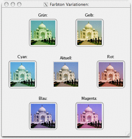 Farbtoneigenschaften für das Filter Filterpaket